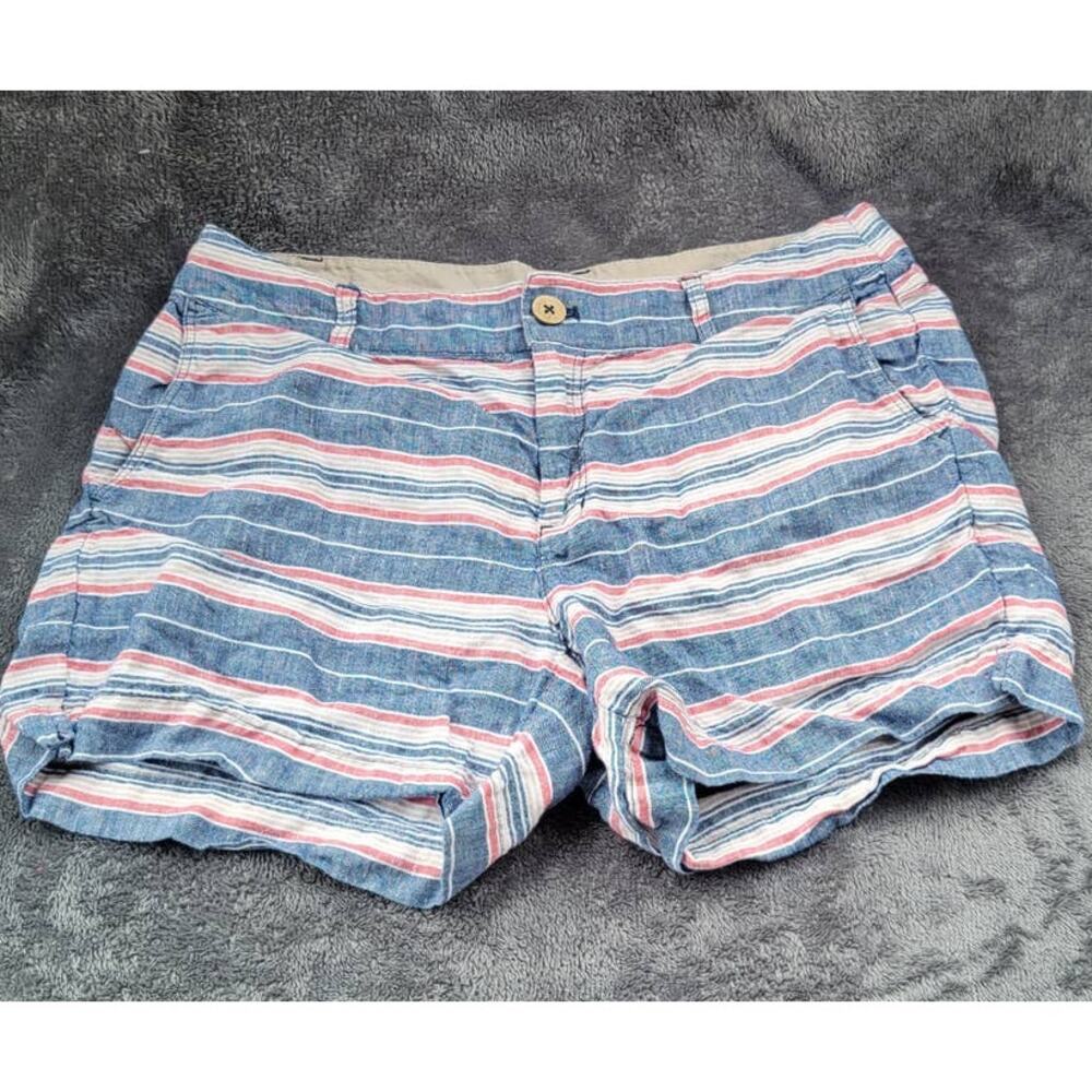 British Khaki Striped Shorts Cotton Linen Summer Womens Size 6